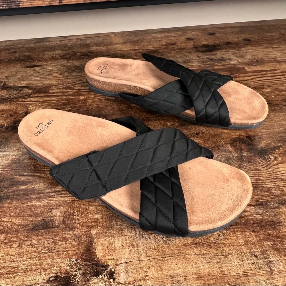 Earth Origins Oceana Black Quilted Slide Slip‎ On Hook & Loop Sandals women 12